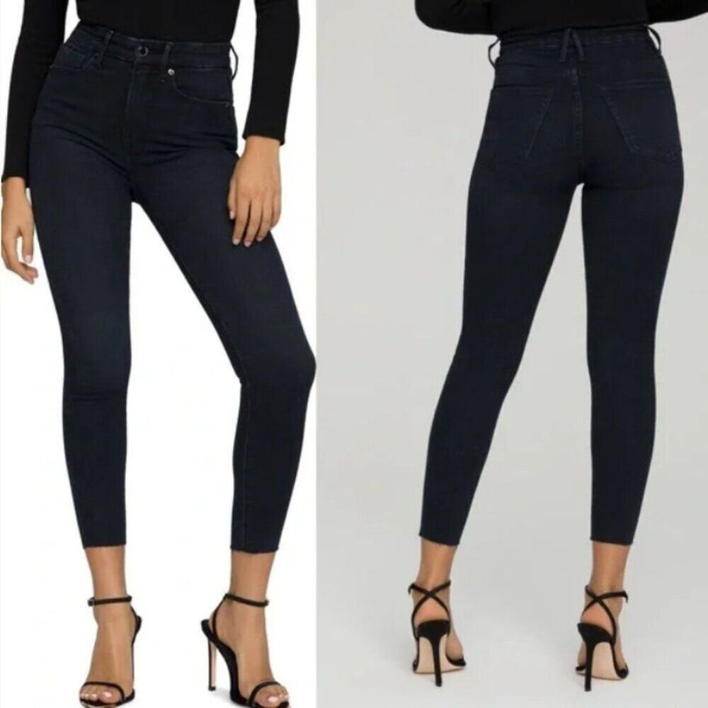 Good American Women's Jeans Good Waist Crop Raw Hem in Blue 631 size 0/25